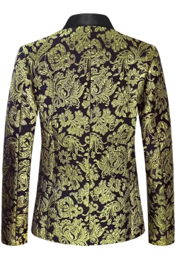 Golden Notched Lapel Jacquard Men's Blazer