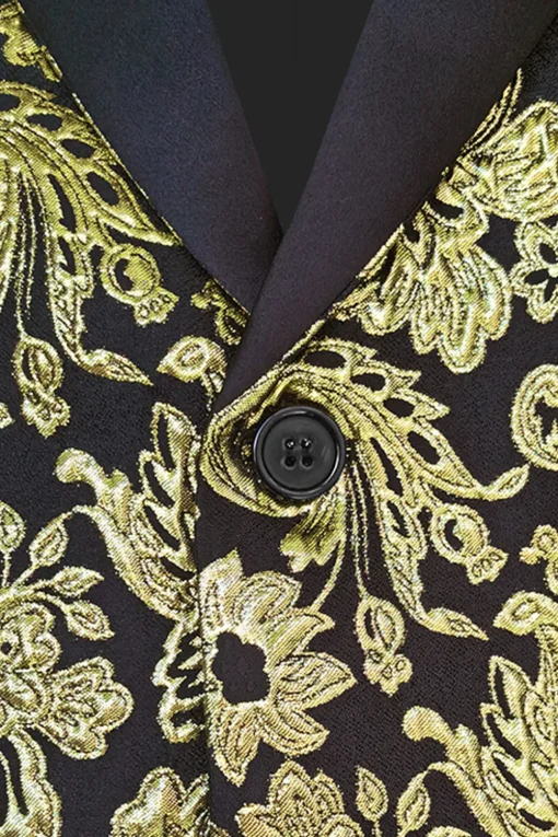 Golden Notched Lapel Jacquard Men's Blazer
