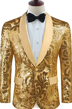 Golden Shawl Lapel Sequins Men's Blazer