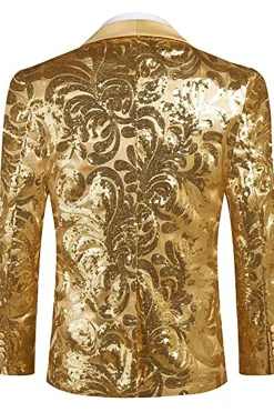 Golden Shawl Lapel Sequins Men's Blazer