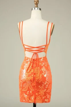 Gorgeous Hot Pink Bodycon Lace Up Glittler Short Graduation Dress with Slit