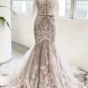 Gray Purple Sweetheart Corset Mermaid Wedding Dress with Appliques