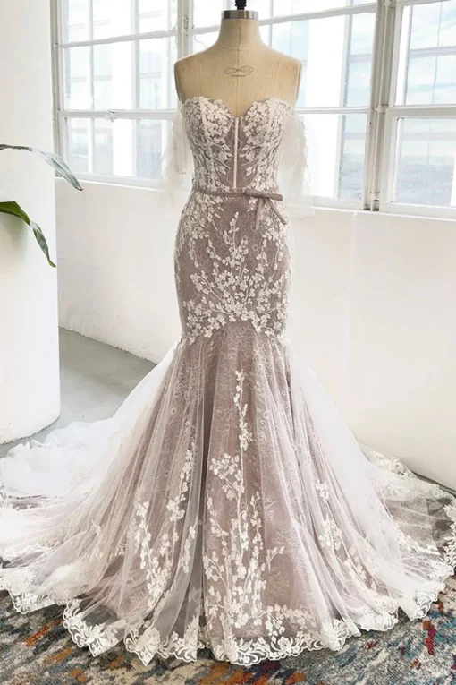 Gray Purple Sweetheart Corset Mermaid Wedding Dress with Appliques