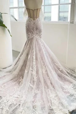 Gray Purple Sweetheart Corset Mermaid Wedding Dress with Appliques