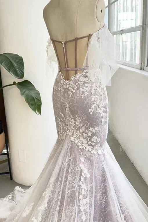 Gray Purple Sweetheart Corset Mermaid Wedding Dress with Appliques