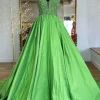 Green A Line Halter Beaded Long Prom Dress