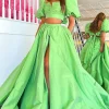 Green A Line Off the Shoulder Prom Dress with Slit
