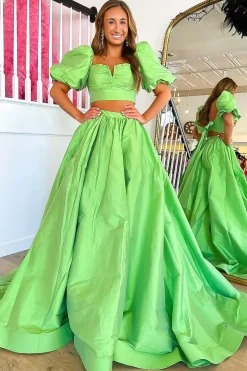 Green A Line Off the Shoulder Prom Dress with Slit