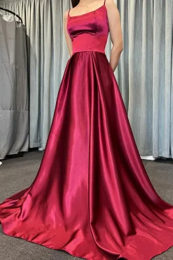 Green A Line Satin Prom Dress with Pockets