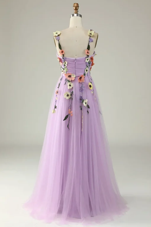 Green A Line Tulle Prom Dress with Appliques