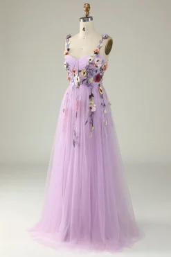 Green A Line Tulle Prom Dress with Appliques