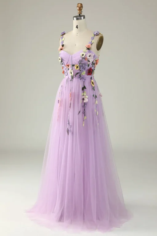 Green A Line Tulle Prom Dress with Appliques
