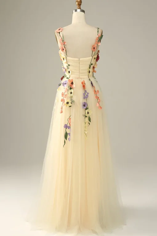Green A Line Tulle Prom Dress with Appliques