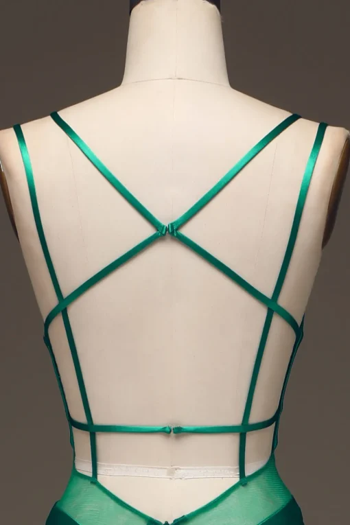 Green Deep V-neck Satin Mermaid Prom Dress with Lace-up Back