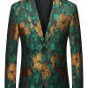 Green Jacquard Notched Lapel Men's Prom Blazer