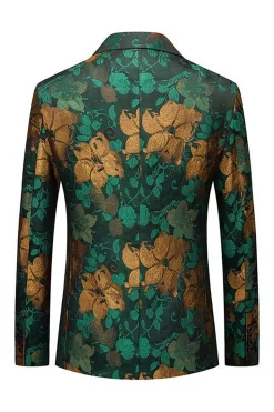Green Jacquard Notched Lapel Men's Prom Blazer
