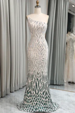 Green Mermaid One Shoulder Sequin Long Prom Dress