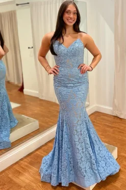 Green Mermaid Strapless Prom Dress with Lace