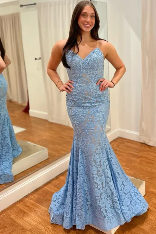 Green Mermaid Strapless Prom Dress with Lace