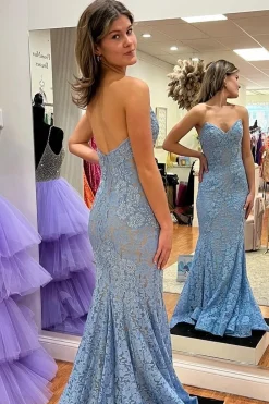 Green Mermaid Strapless Prom Dress with Lace