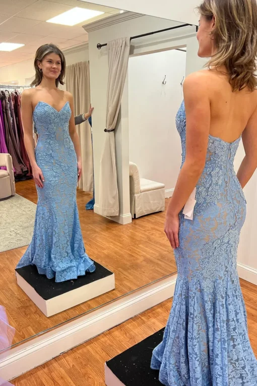 Green Mermaid Strapless Prom Dress with Lace