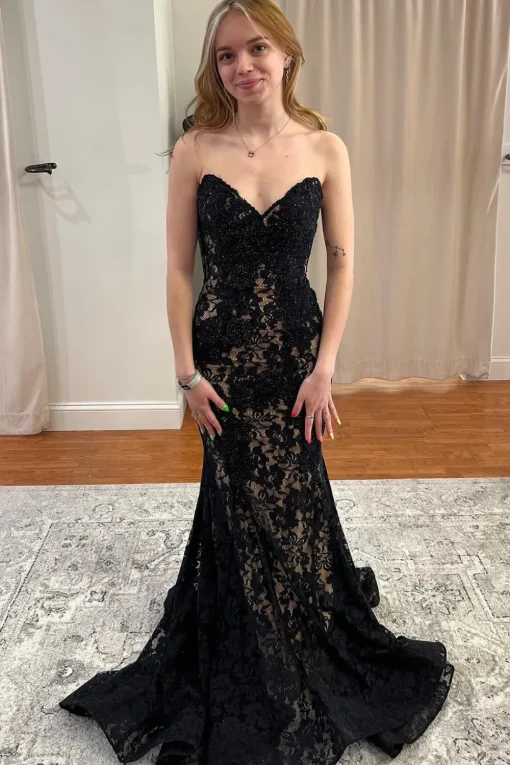 Green Mermaid Strapless Prom Dress with Lace