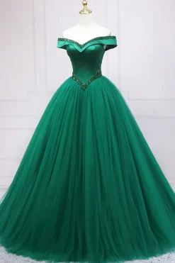 Green Off the Shoulder Quinceanera Dress with Beading