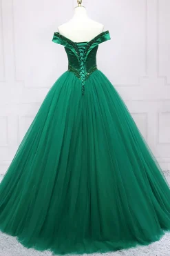 Green Off the Shoulder Quinceanera Dress with Beading