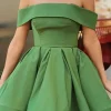 Green Off the Shoulder Simple A Line Graduation Dress
