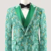 Green Peak Lapel  3 Piece Jacquard One Button Men's Prom Suits