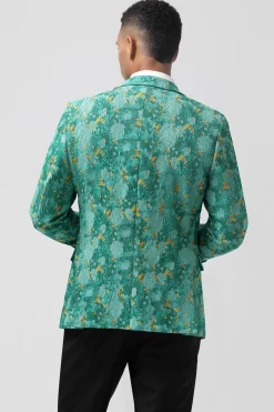 Green Peak Lapel  3 Piece Jacquard One Button Men's Prom Suits