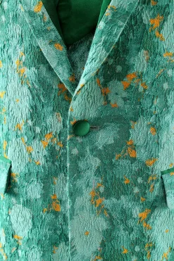 Green Peak Lapel  3 Piece Jacquard One Button Men's Prom Suits