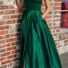Green Satin A-line Backless Simple Prom Dress