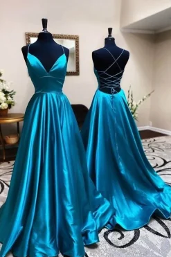 Green Satin A-line Prom Dress with Slit