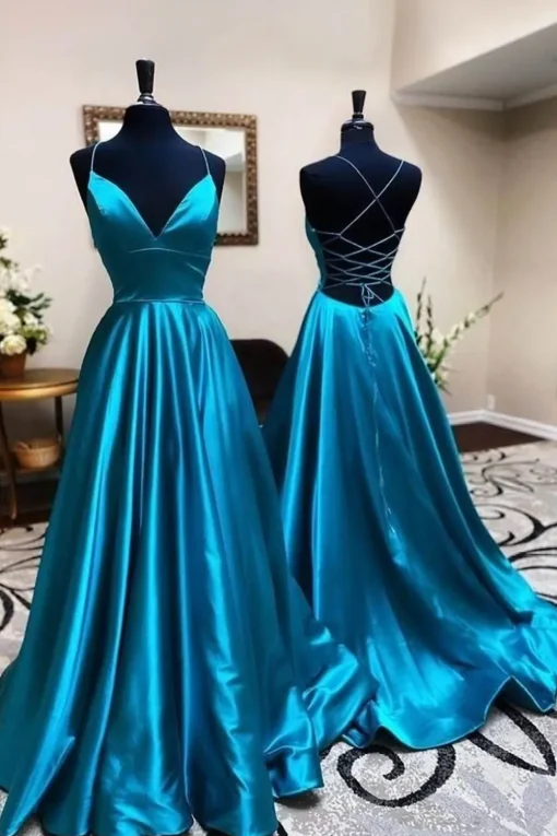 Green Satin A-line Prom Dress with Slit