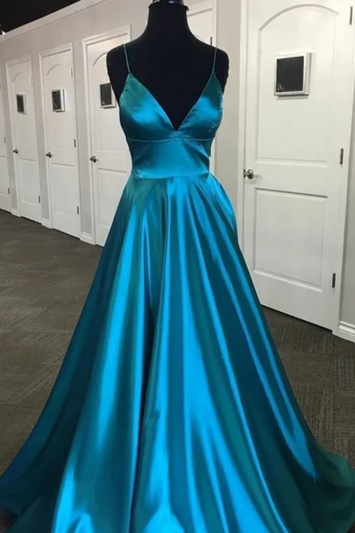 Green Satin A-line Prom Dress with Slit