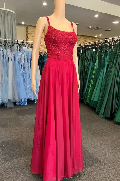 Green Satin Spaghetti Straps Corset Prom Dress
