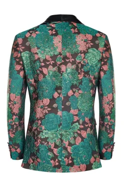 Green Shawl Lapel Jacquard Floral Pattern Men's Homecoming Suit Jacket Blazer