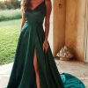 Green Simple Satin Prom Dress