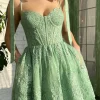Green Sweetheart Party Dress with Appliques