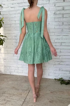 Green Sweetheart Party Dress with Appliques