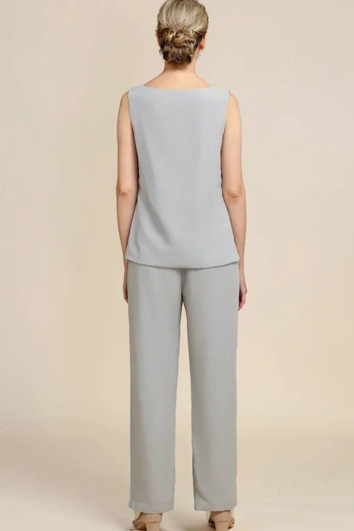 Grey 3 Piece Mother of the Bride Pant Suits with Lace