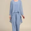 Grey Blue Long Sleeves 3 Piece Mother of the Bride Pant Suits