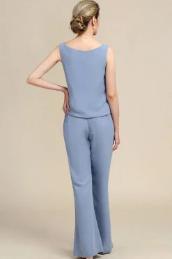 Grey Blue Long Sleeves 3 Piece Mother of the Bride Pant Suits