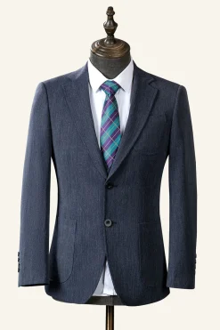 Grey Blue Notched Lapel Classic 3-Piece Men's Suit