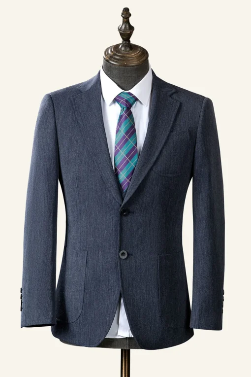 Grey Blue Notched Lapel Classic 3-Piece Men's Suit