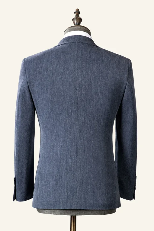 Grey Blue Notched Lapel Classic 3-Piece Men's Suit
