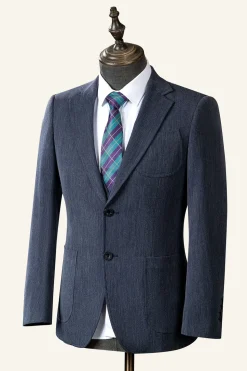 Grey Blue Notched Lapel Classic 3-Piece Men's Suit
