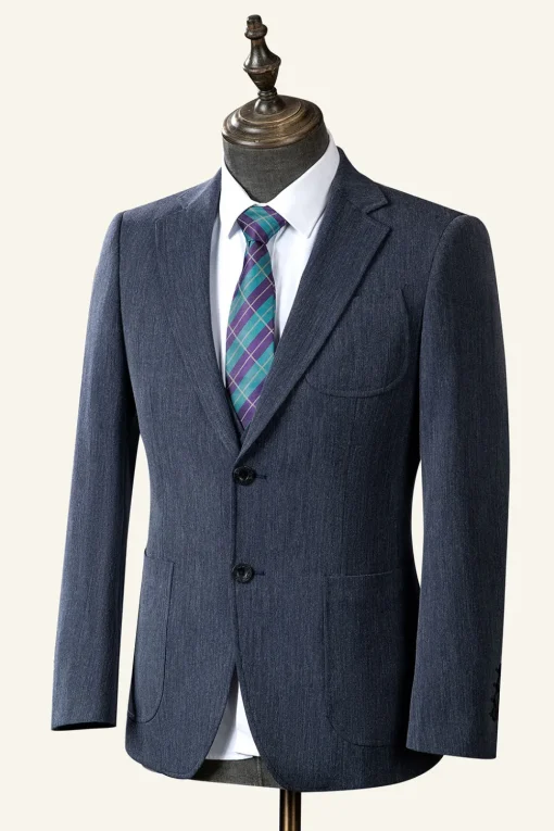 Grey Blue Notched Lapel Classic 3-Piece Men's Suit