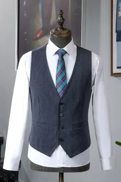 Grey Blue Notched Lapel Classic 3-Piece Men's Suit